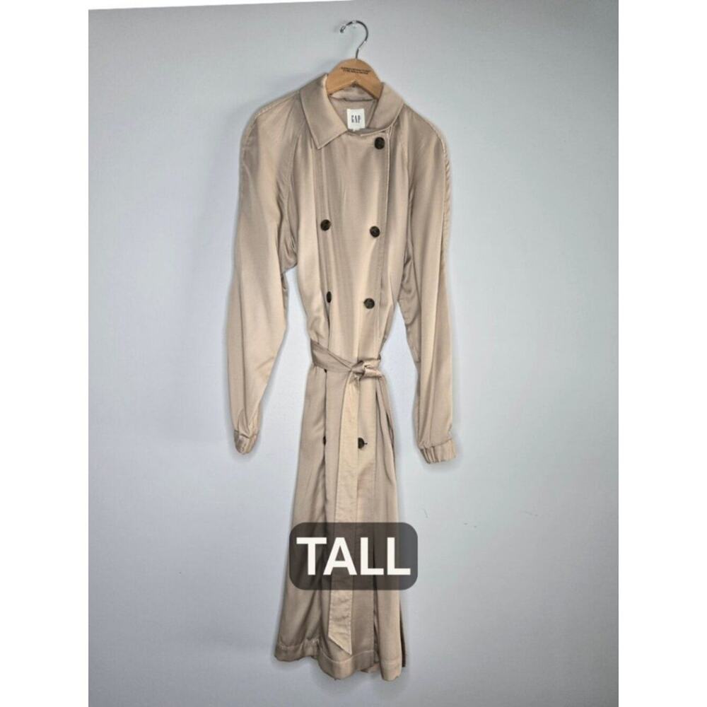 Gap Tall Trench Coat Double Breasted Belted Tan Size M TALL